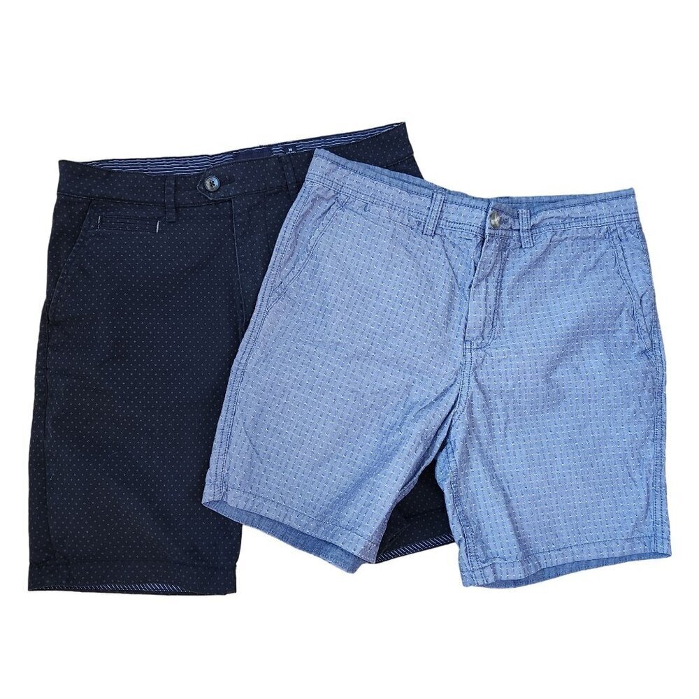 BUNDLE (2) Chino Shorts Blue Patterned Black Brown 1826 Denim & Flower Men's 30